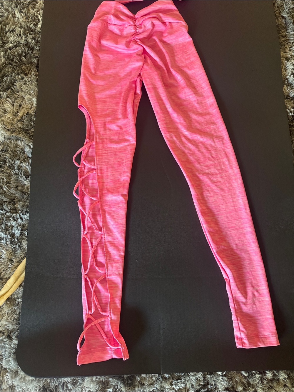 Girls Active Pink Lace-Up Leggings with Ruched Waist
